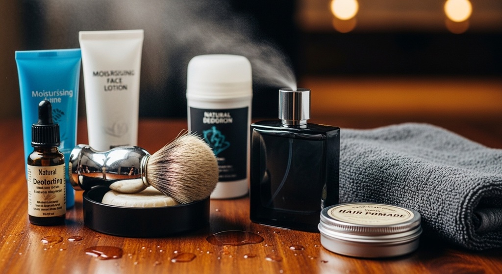 Daily grooming routine essentials for men deodorant body wash and moisturizer